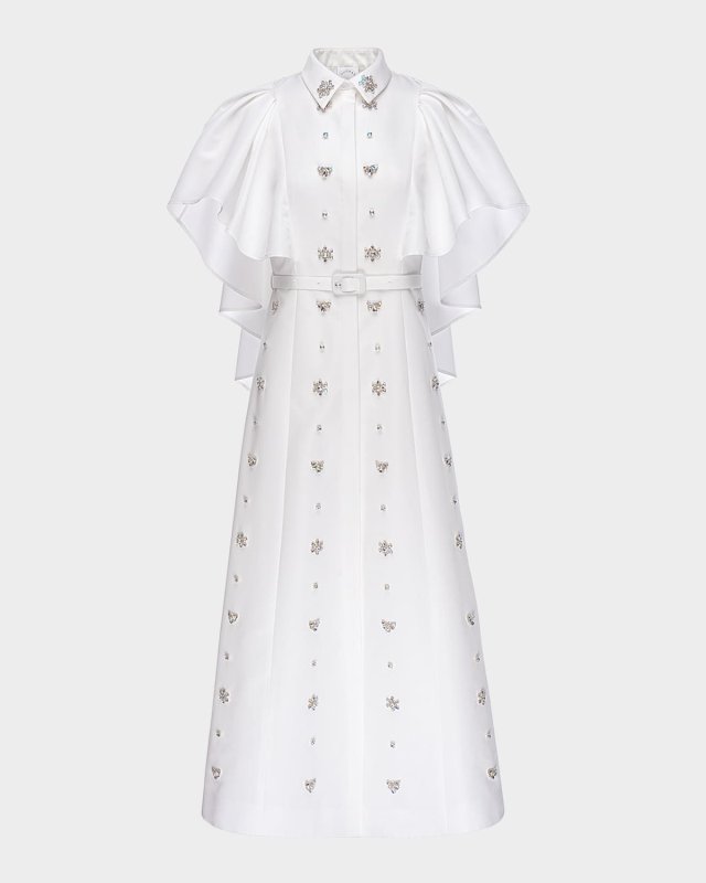 Maira Crystal Flutter-Sleeve Midi Shirtdress